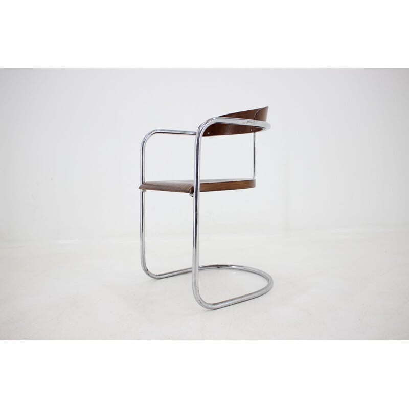 Vintage chair for Hynek Gottwald in tubular chrome and wood 1930s