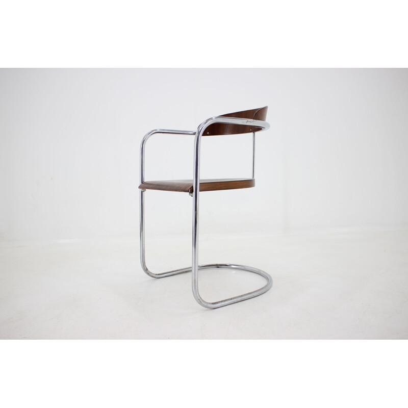 Vintage-Stuhl für Hynek Gottwald aus Chromrohr und Holz 1930
