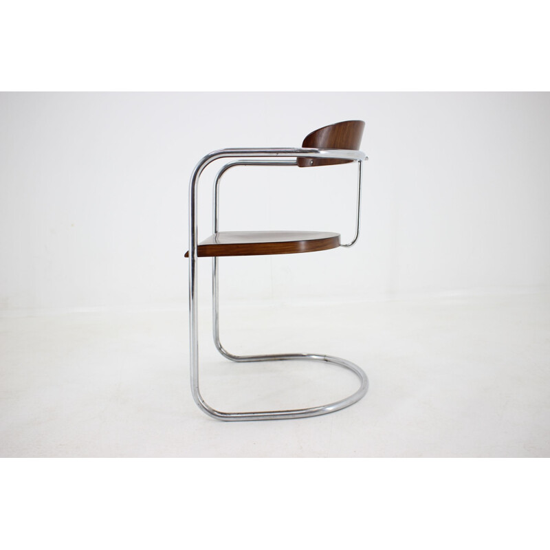 Vintage chair for Hynek Gottwald in tubular chrome and wood 1930s