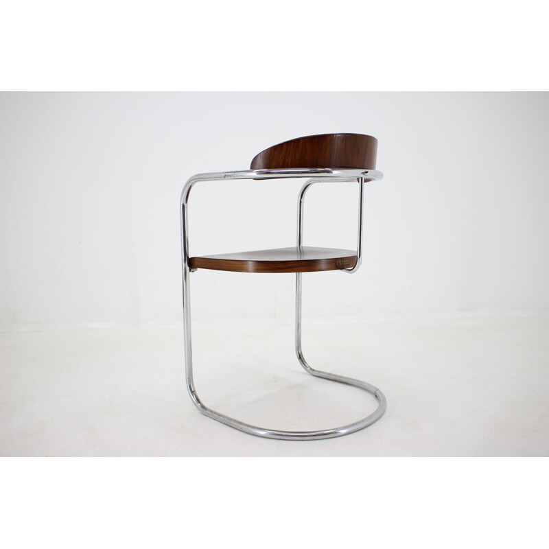 Vintage chair for Hynek Gottwald in tubular chrome and wood 1930s