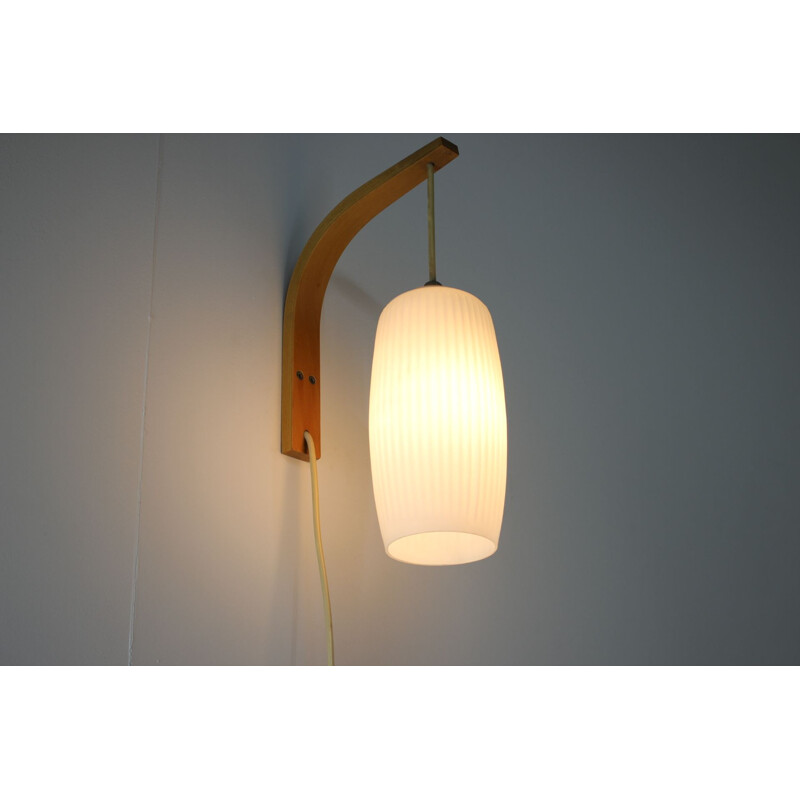 Vintage danish wall lamp in glass and wood 1960s