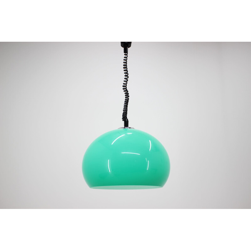 Vintage green plastic and metal pendant lamp by Harvey Guzzini, Italy 1970