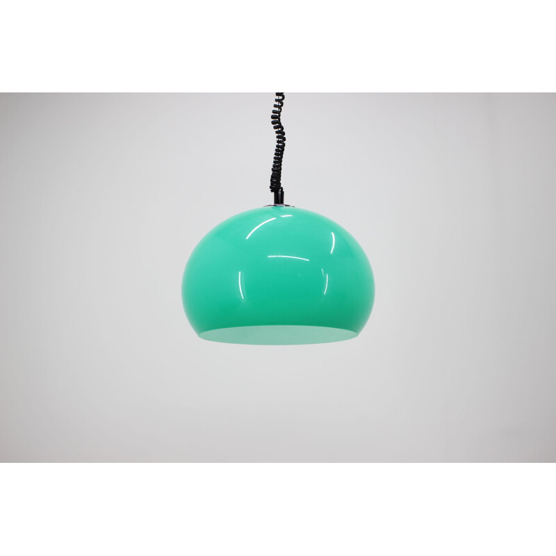 Vintage green plastic and metal pendant lamp by Harvey Guzzini, Italy 1970