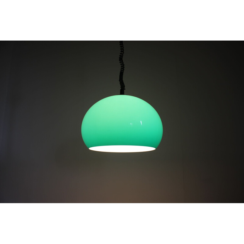 Vintage green plastic and metal pendant lamp by Harvey Guzzini, Italy 1970