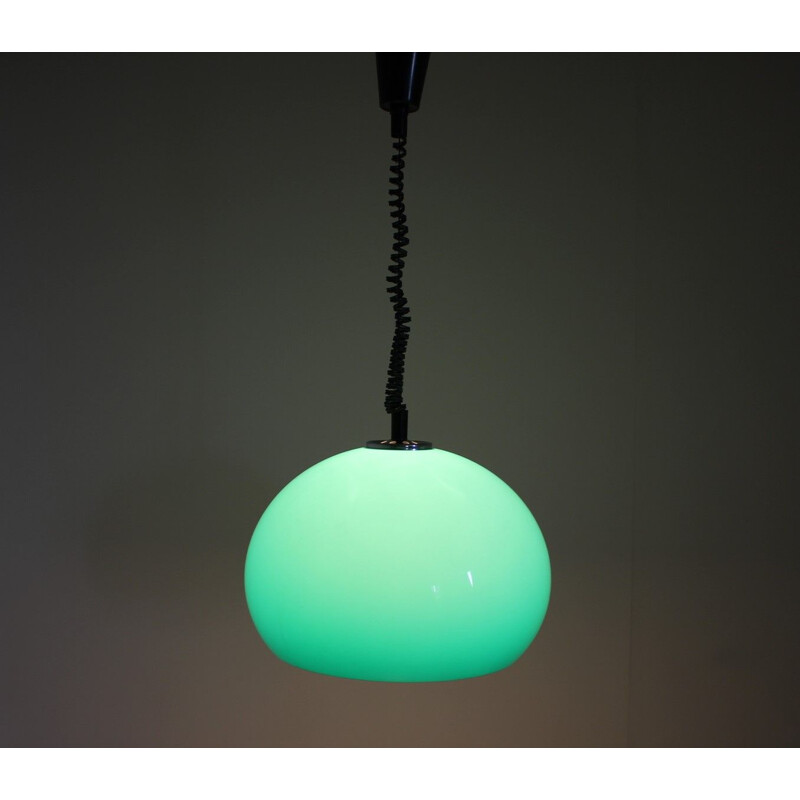 Vintage green plastic and metal pendant lamp by Harvey Guzzini, Italy 1970