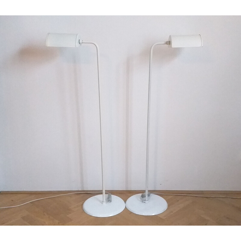 Paire de lampadaires vintage danois par Abo Randers en métal blanc 1970