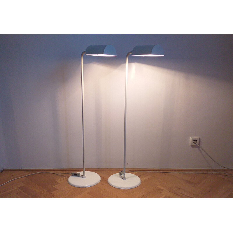 Pair of vintage danish floor lamps by Abo Randers in white metal 1970s