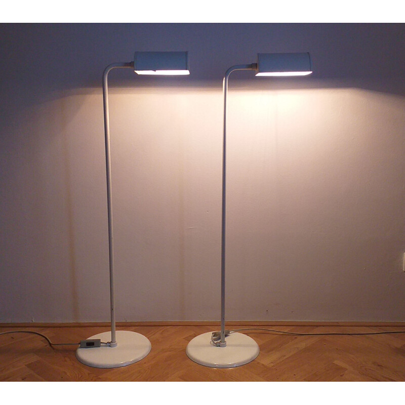 Pair of vintage danish floor lamps by Abo Randers in white metal 1970s