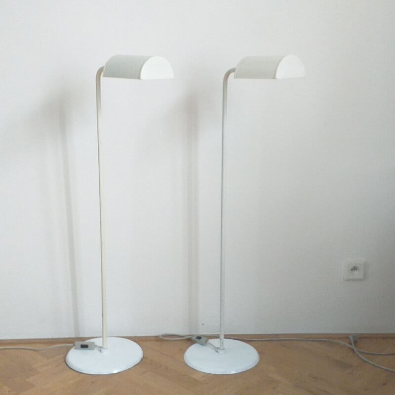 Pair of vintage danish floor lamps by Abo Randers in white metal 1970s