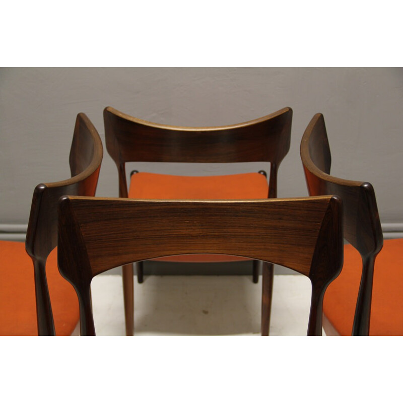 Set of 4 rosewood and leather Christian Linneberg Mobelfabrik dining chairs - 1950s