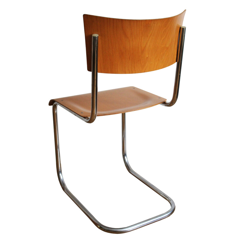 Vintage chair for Kovona in tubular steel and plywood 1960s