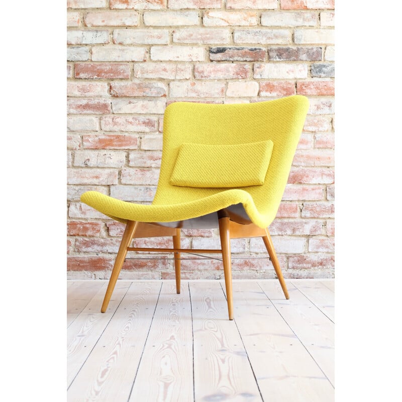 Vintage lounge chair by Miroslav Navratil in Yellow Kvadrat Fabric