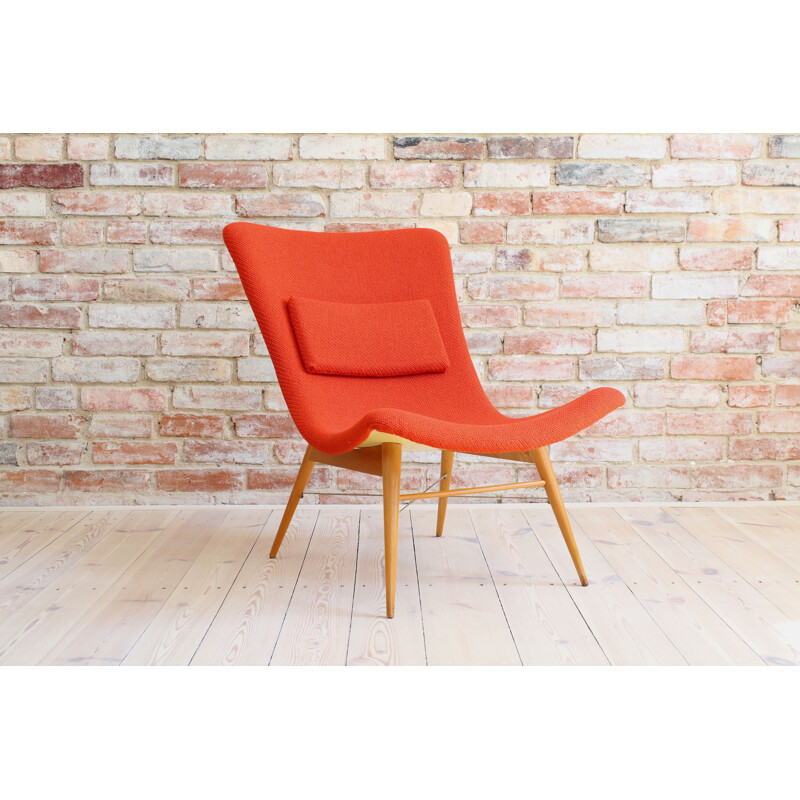 Vintage lounge chair by Miroslav Navratil in Red Kvadrat Fabric