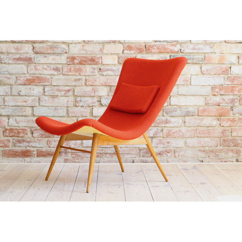 Vintage lounge chair by Miroslav Navratil in Red Kvadrat Fabric