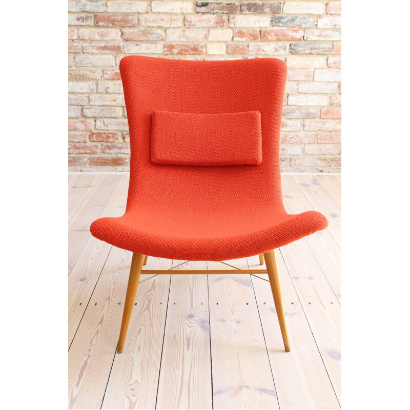 Vintage lounge chair by Miroslav Navratil in Red Kvadrat Fabric