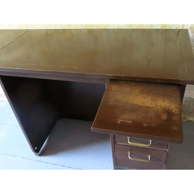 Petit bureau vintage en métal industriel fin de Roneo
