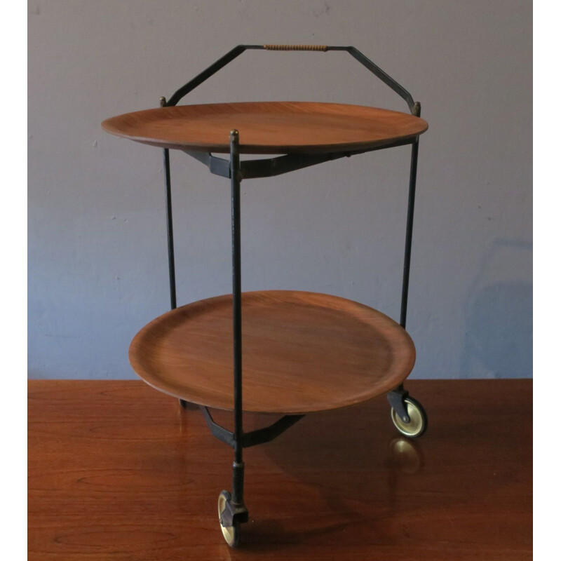 Vintage Scandinavian foldable teak serving trolley from Ary Fanerprodukter