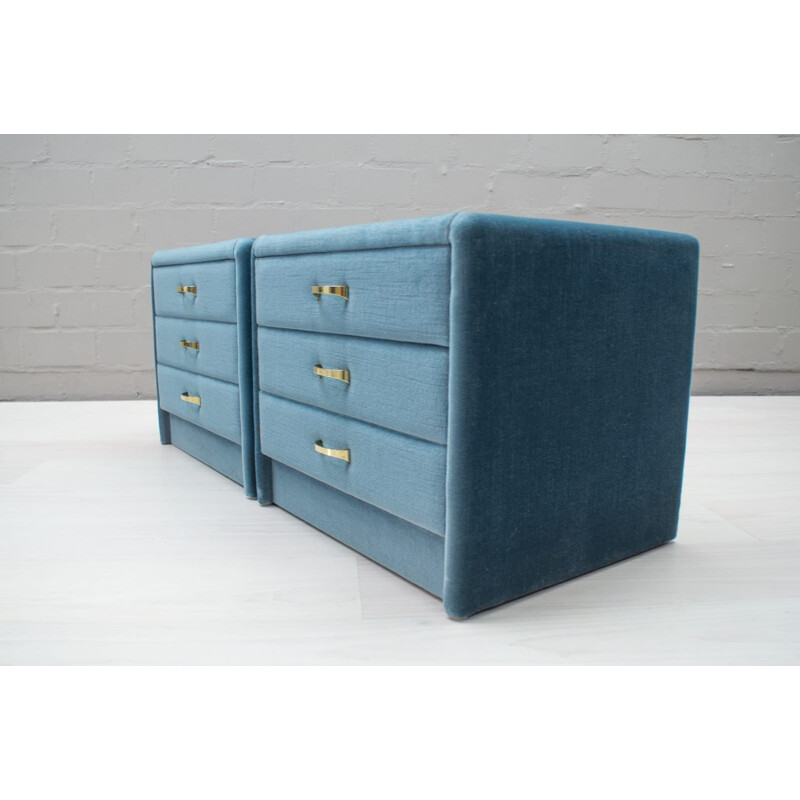 Set of 2 vintage blue velvet nightstands, 1960s