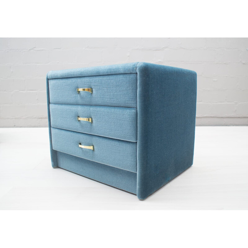 Set of 2 vintage blue velvet nightstands, 1960s