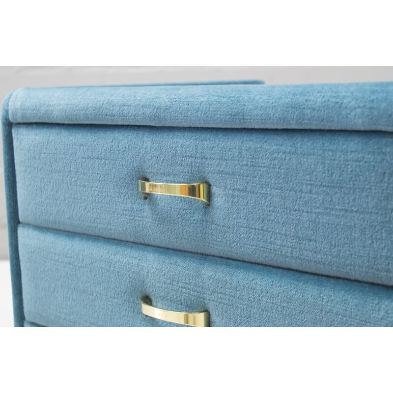 Set of 2 vintage blue velvet nightstands, 1960s