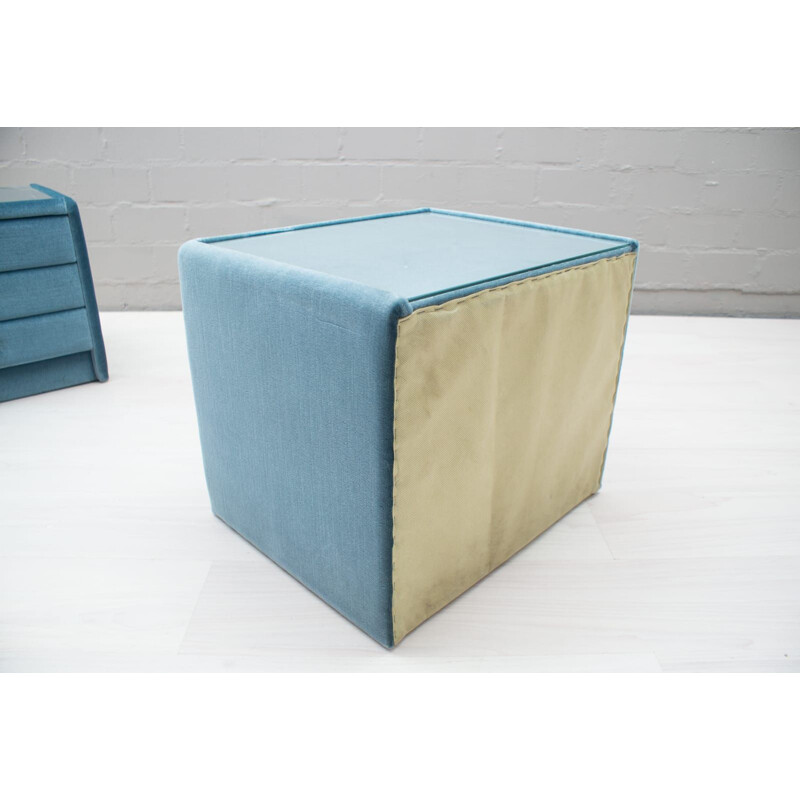 Set of 2 vintage blue velvet nightstands, 1960s