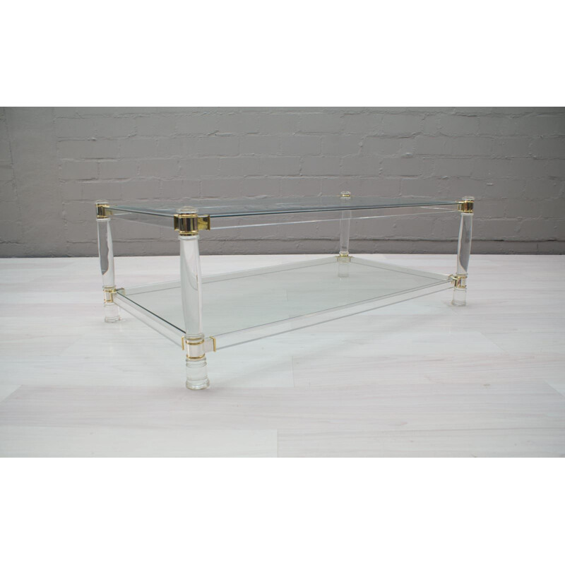 Vintage coffee table in acrylic, brass, chrome and glass