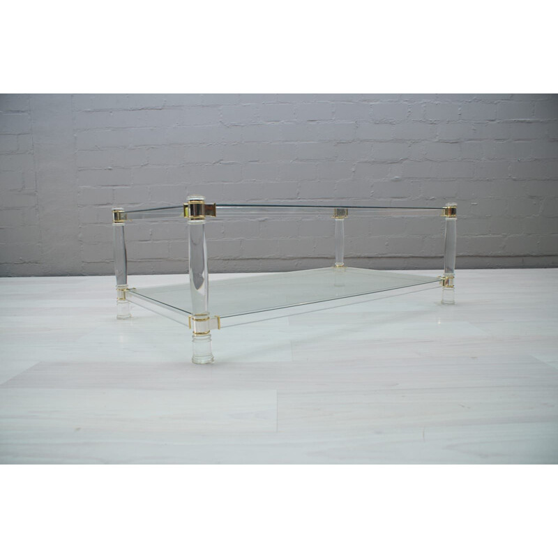 Vintage coffee table in acrylic, brass, chrome and glass