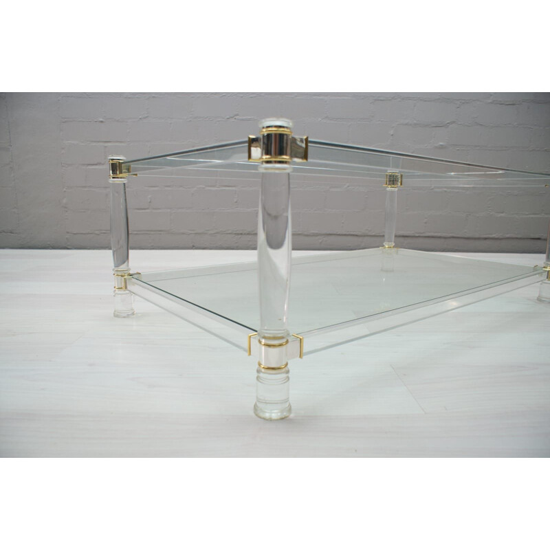 Vintage coffee table in acrylic, brass, chrome and glass