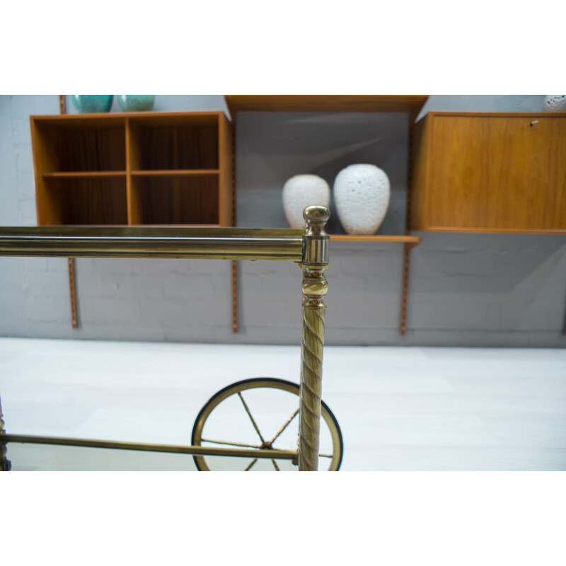 Vintage serving table in smoked glass and brass, France 1950