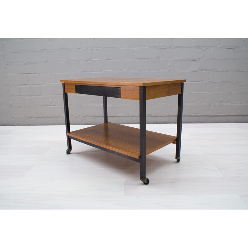 Vintage Walnut Rolling Table, 1960s