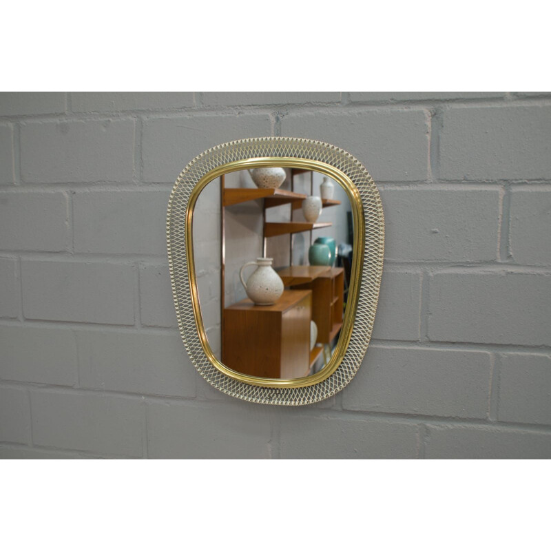 Vintage wall mirror in white and golden metal 1950s