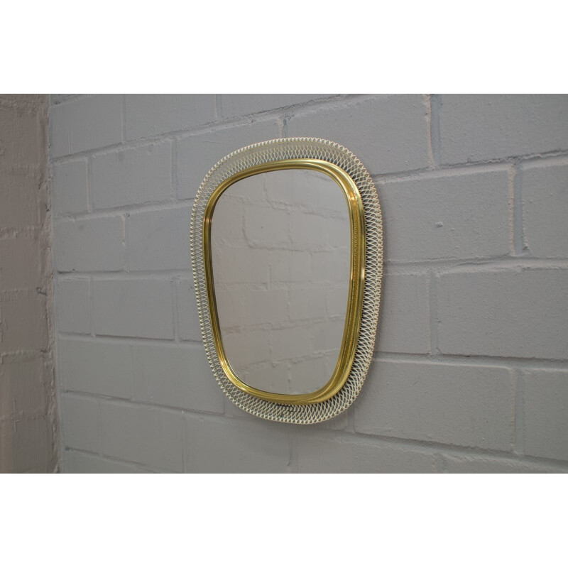 Vintage wall mirror in white and golden metal 1950s