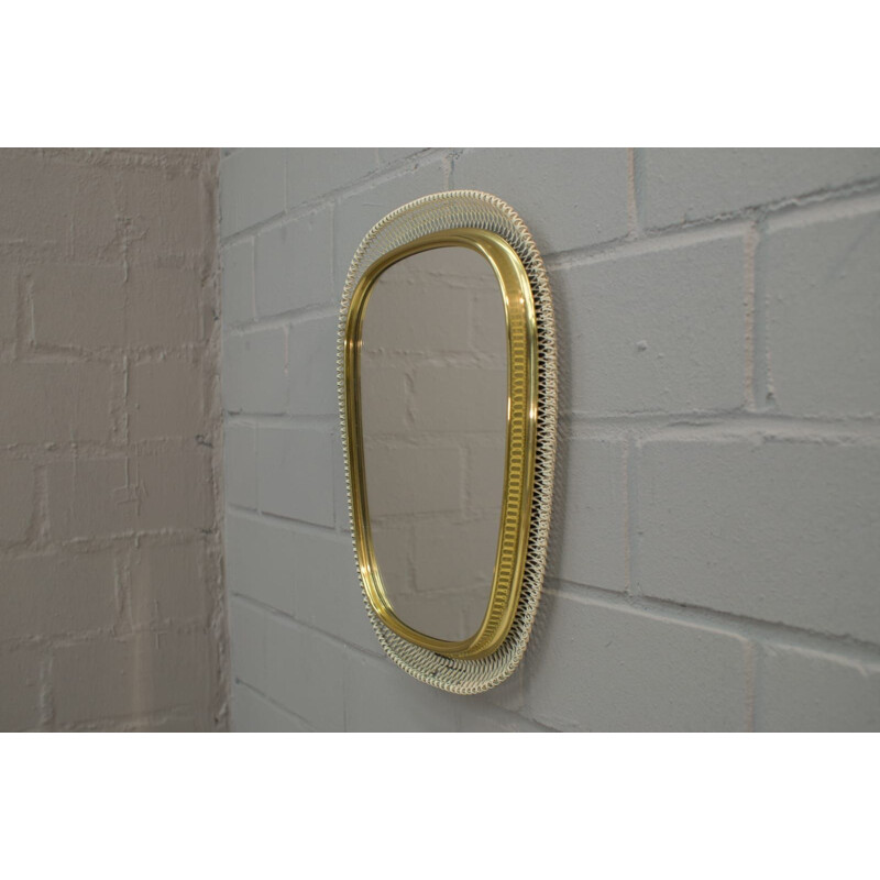 Vintage wall mirror in white and golden metal 1950s