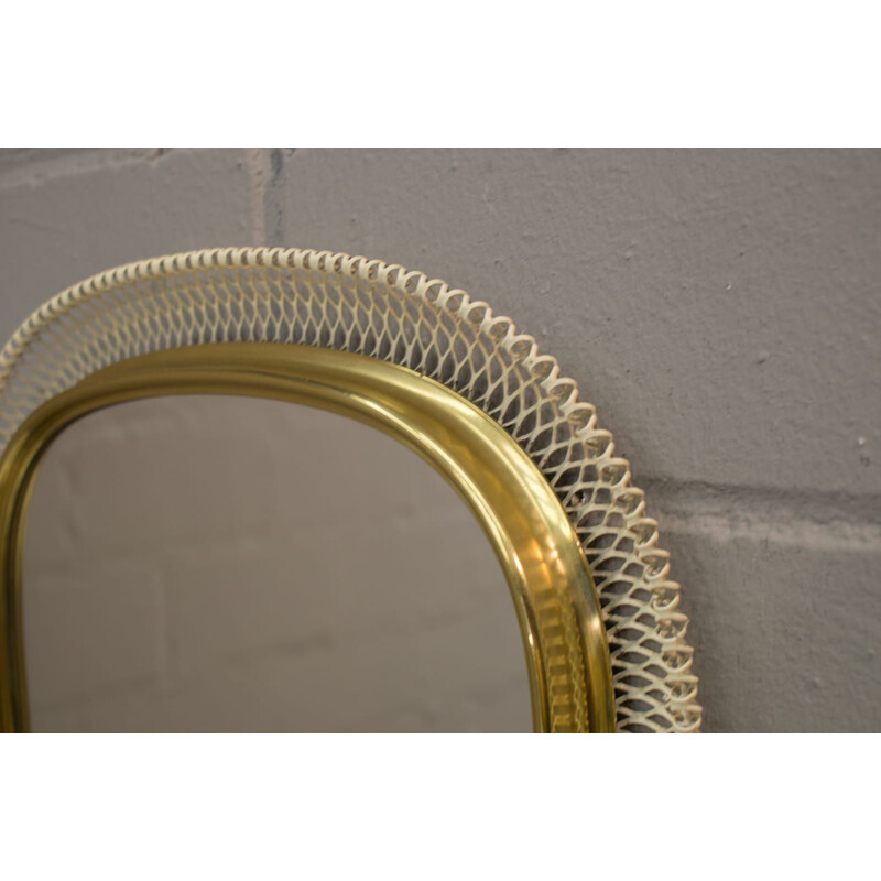 Vintage wall mirror in white and golden metal 1950s