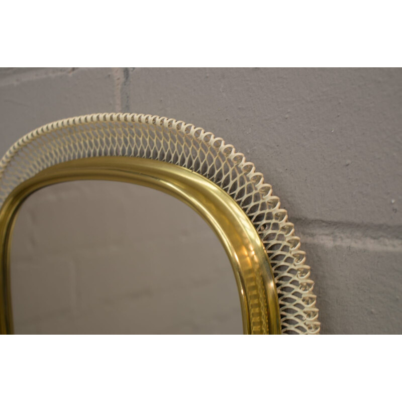 Specchio da parete vintage in metallo bianco e oro 1950