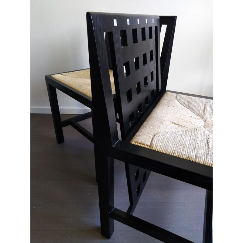 Pair of vintage chairs by Charles Rennie in black lacquered wood 1980s