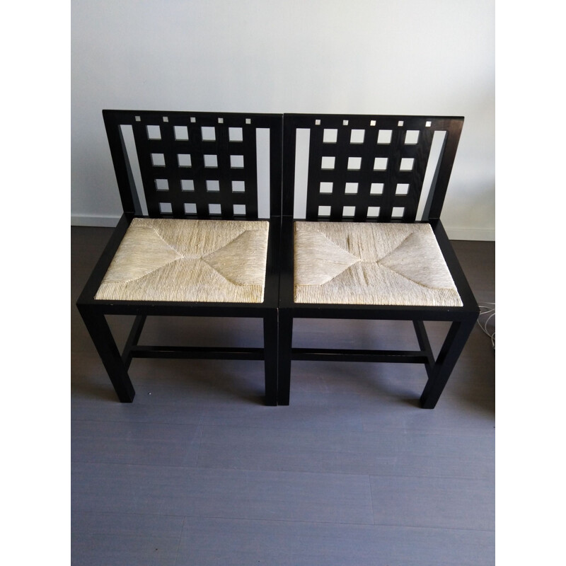 Pair of vintage chairs by Charles Rennie in black lacquered wood 1980s