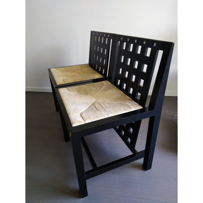 Pair of vintage chairs by Charles Rennie in black lacquered wood 1980s