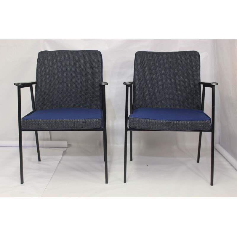 Pair of vintage armchairs for Mauser in midnight blue fabric 1960