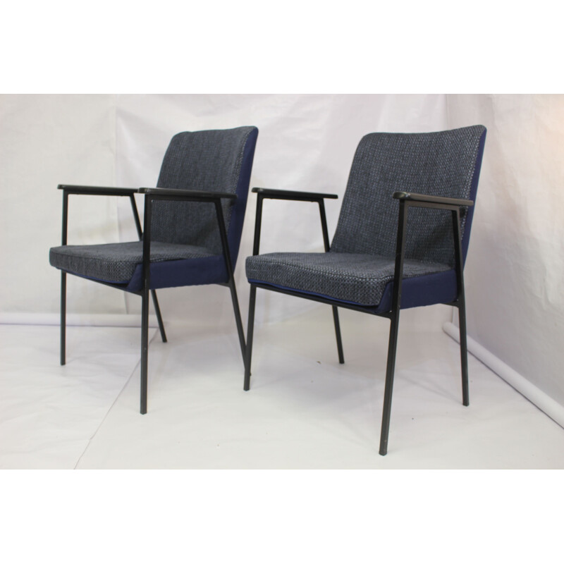 Pair of vintage armchairs for Mauser in midnight blue fabric 1960