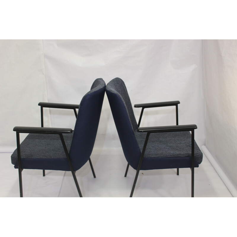 Pair of vintage armchairs for Mauser in midnight blue fabric 1960