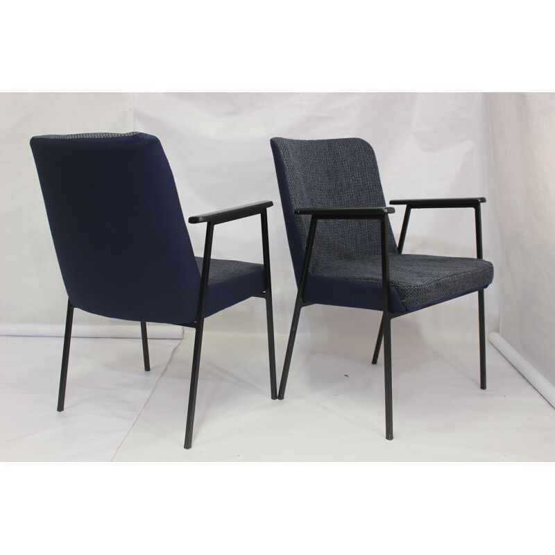 Pair of vintage armchairs for Mauser in midnight blue fabric 1960