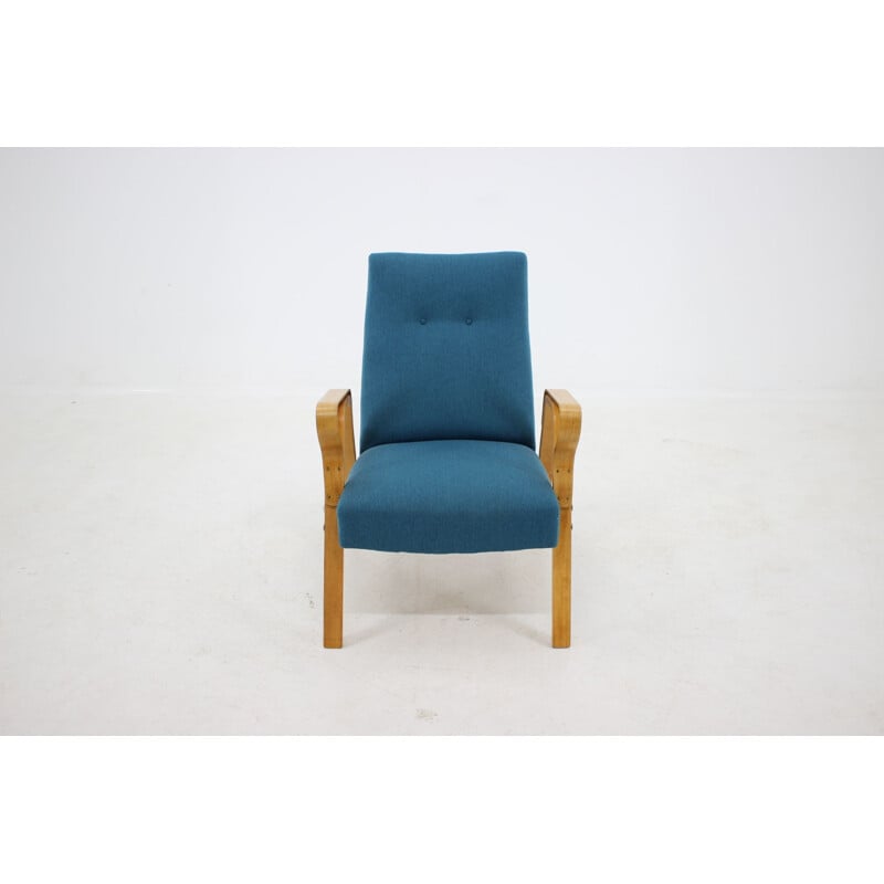 Vintage armchair for Tatra in blue fabric and wood 1970s