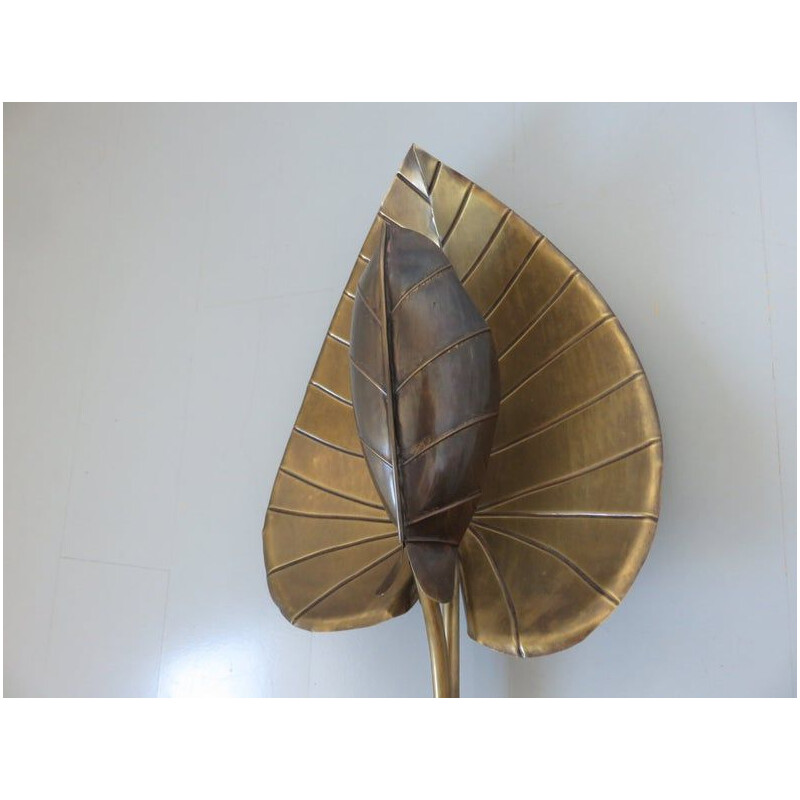 Pair of vintage wall lamps water lily with gilded brass leaf 1970 