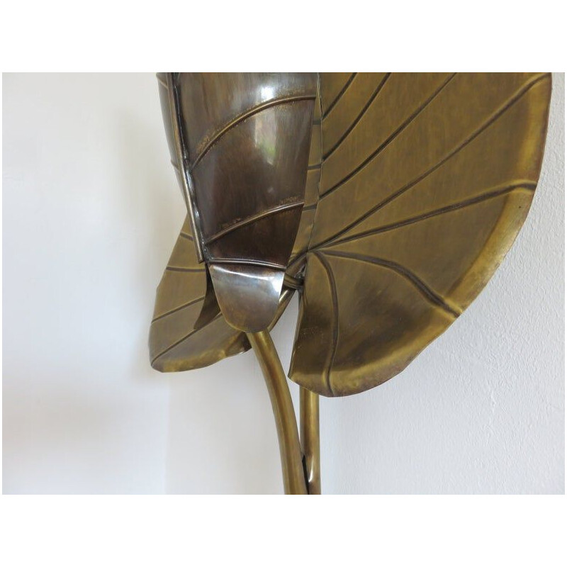 Pair of vintage wall lamps water lily with gilded brass leaf 1970 