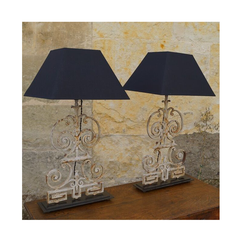 Pair of vintage lamps cast iron France 1930 