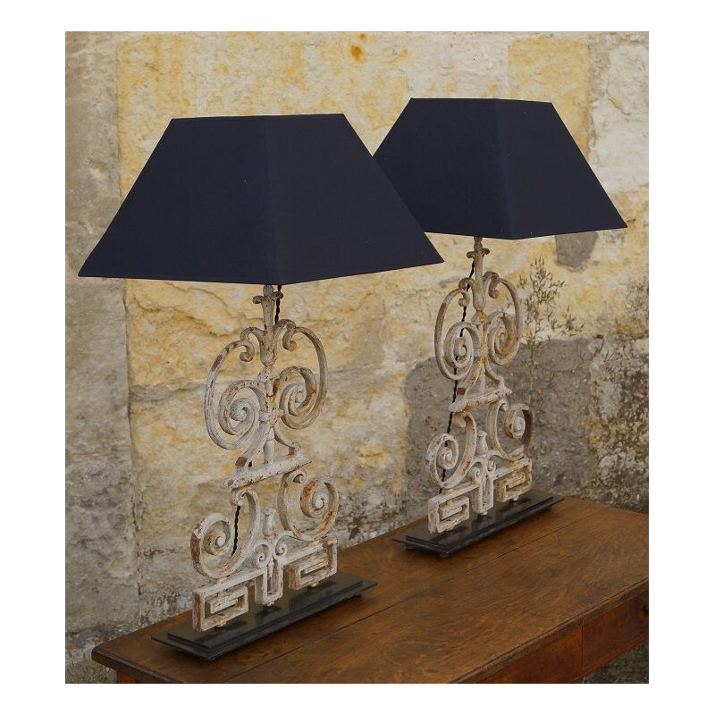 Pair of vintage lamps cast iron France 1930 