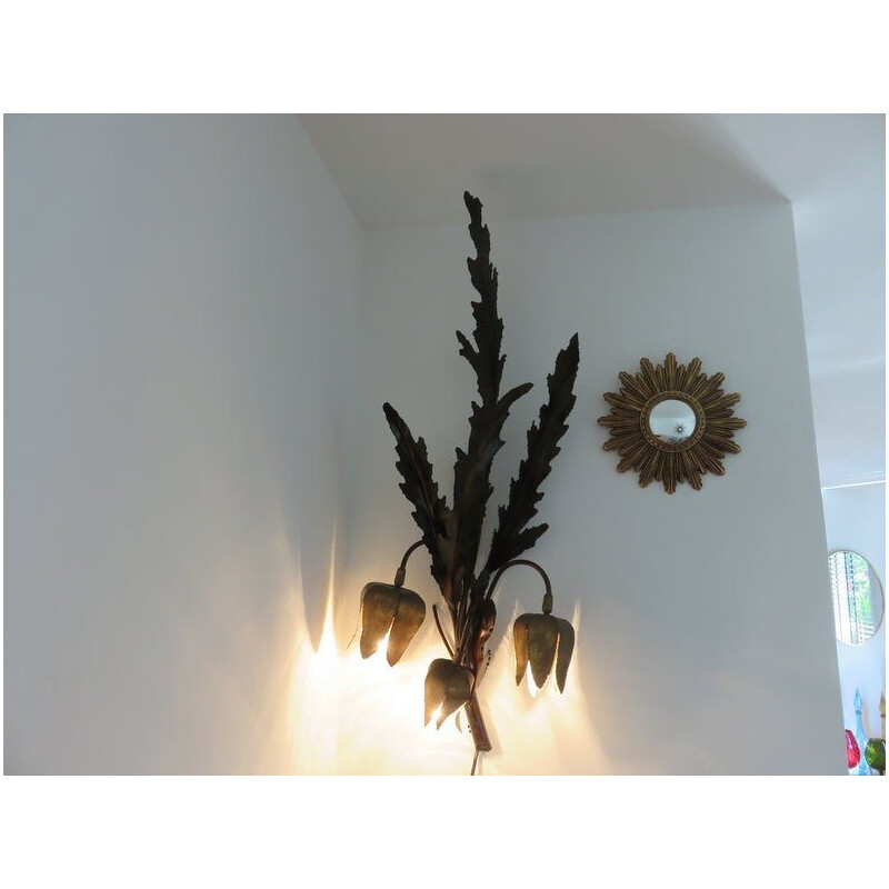 Vintage wall lamp Flower brutalist in brass by Jansen 1970 