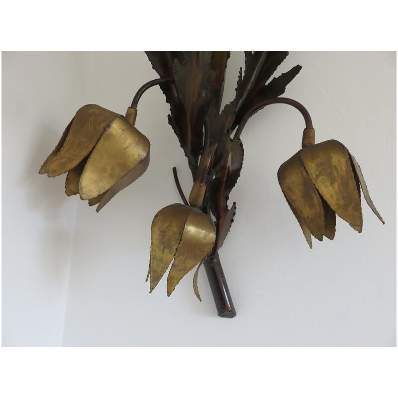 Vintage wall lamp Flower brutalist in brass by Jansen 1970 