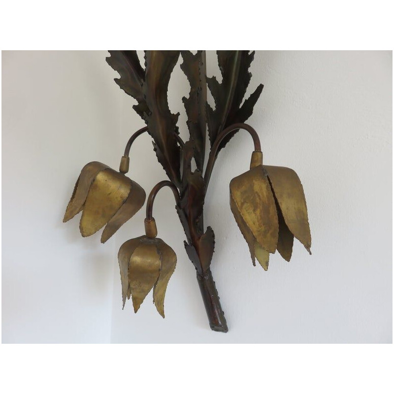 Vintage wall lamp Flower brutalist in brass by Jansen 1970 